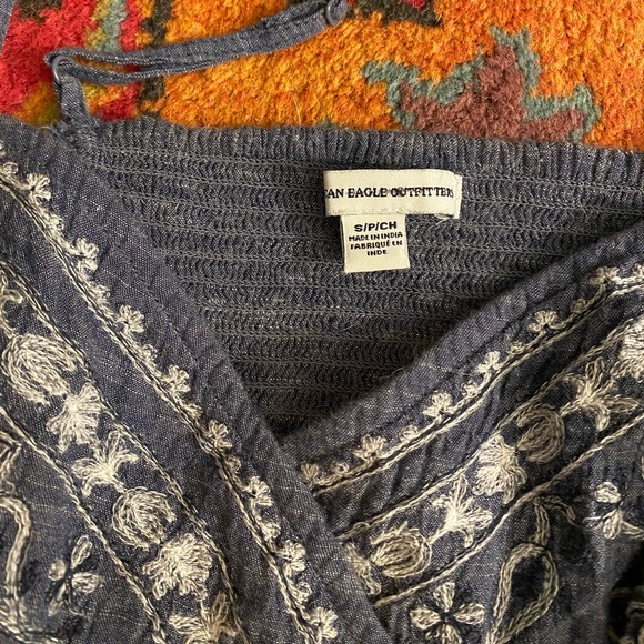 American Eagle Embroidered Chambray Crop Top - Picture 5 of 5